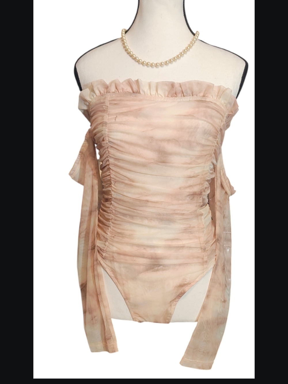 SHEIN Multicolor Floral Mesh Bodysuit in Peach and Brown Tones. New Without Tags